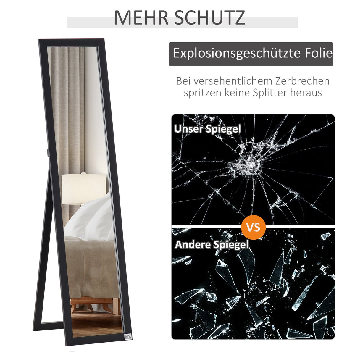 Full Length Mirror, 154 x 37 cm Wall Mirror with Stand, Standing Mirror for Living Room, Bedroom, Black |