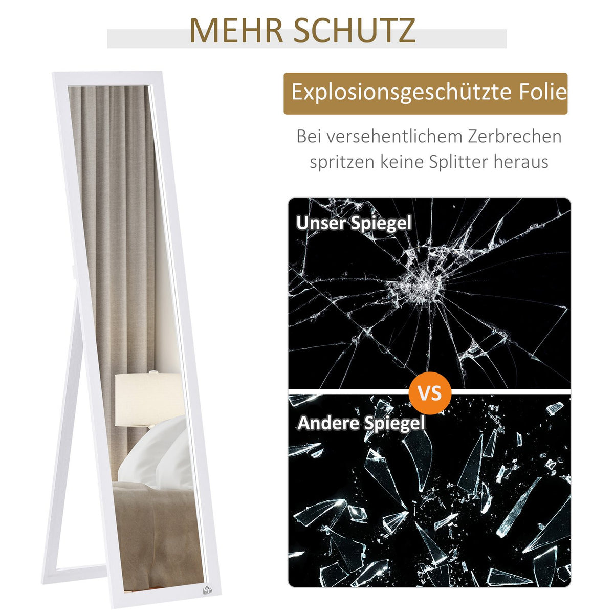 Full Length Mirror, 154 x 37 cm Wall Mirror with Stand, Standing Mirror for Living Room, Bedroom, White |