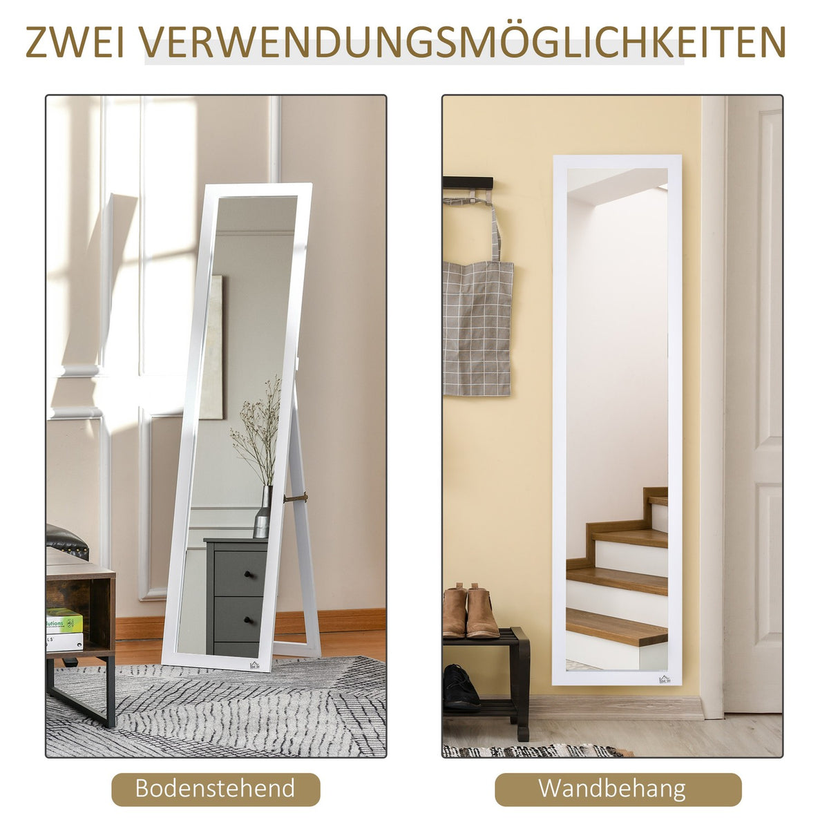 Full Length Mirror, 154 x 37 cm Wall Mirror with Stand, Standing Mirror for Living Room, Bedroom, White |