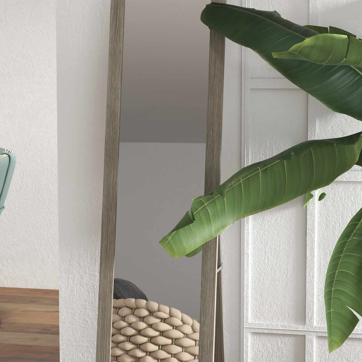 Full-Length Mirror, 37x157 cm, Wall-Mount or Freestanding, Gray