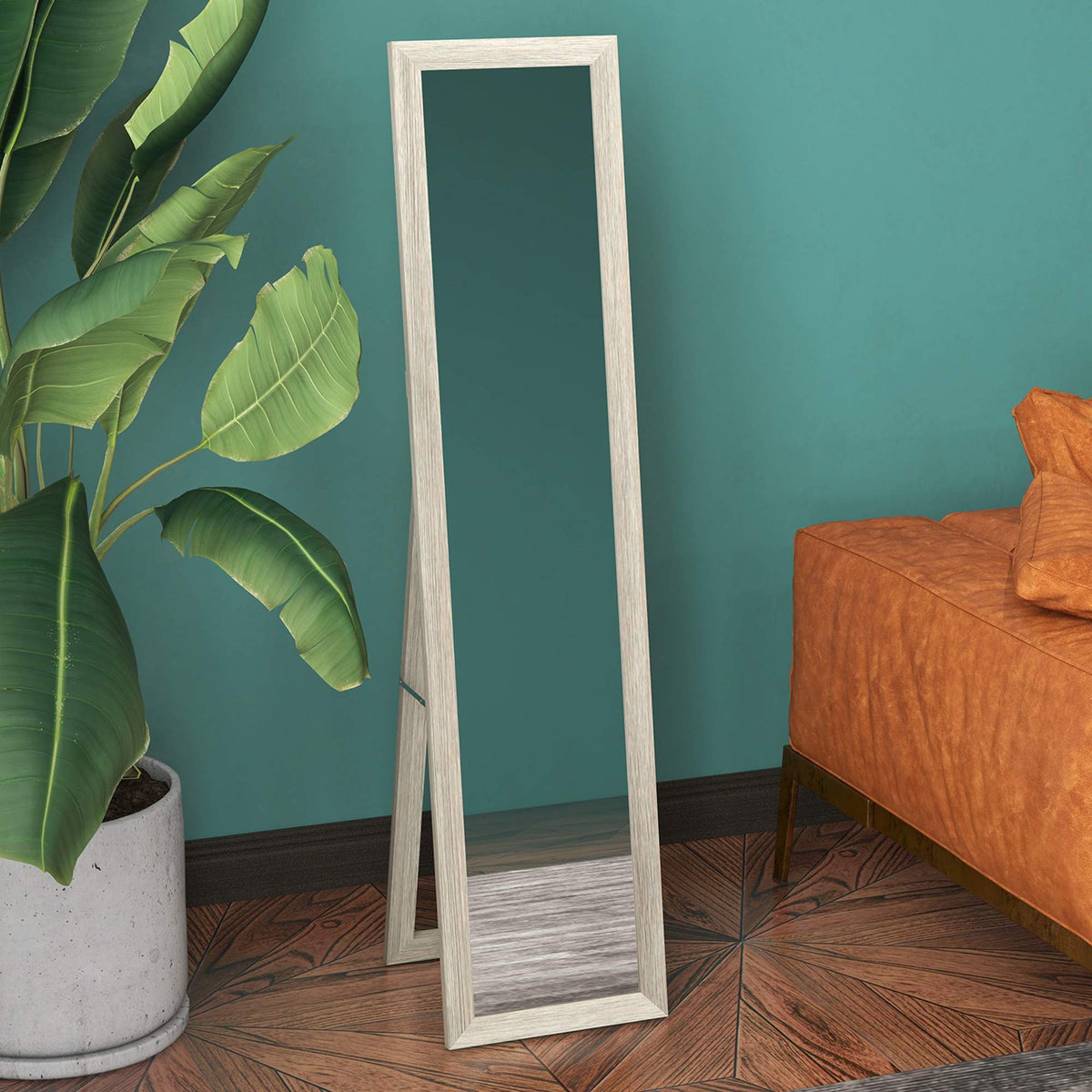 Full-Length Mirror, 37x157 cm, Wall-Mount or Freestanding, Gray