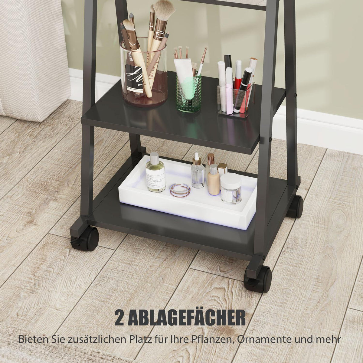 Full Length Mirror, 42 x 155 cm Standing Mirror with Shelf, Standing Mirror with Wheel, Floor Mirror for Bedroom, Living Room, Black