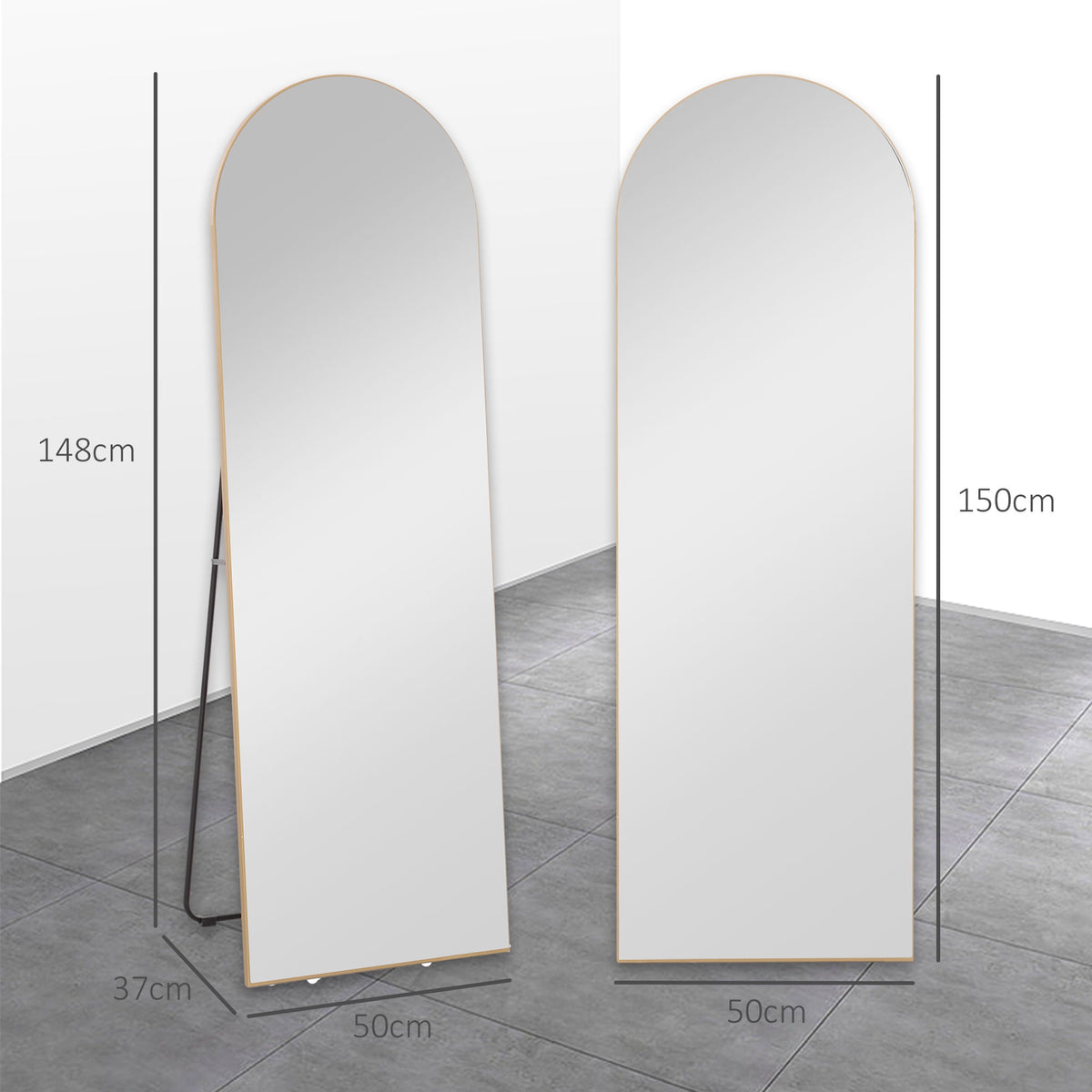 Full-Length Mirror, Frameless, 50x150 cm, Gold