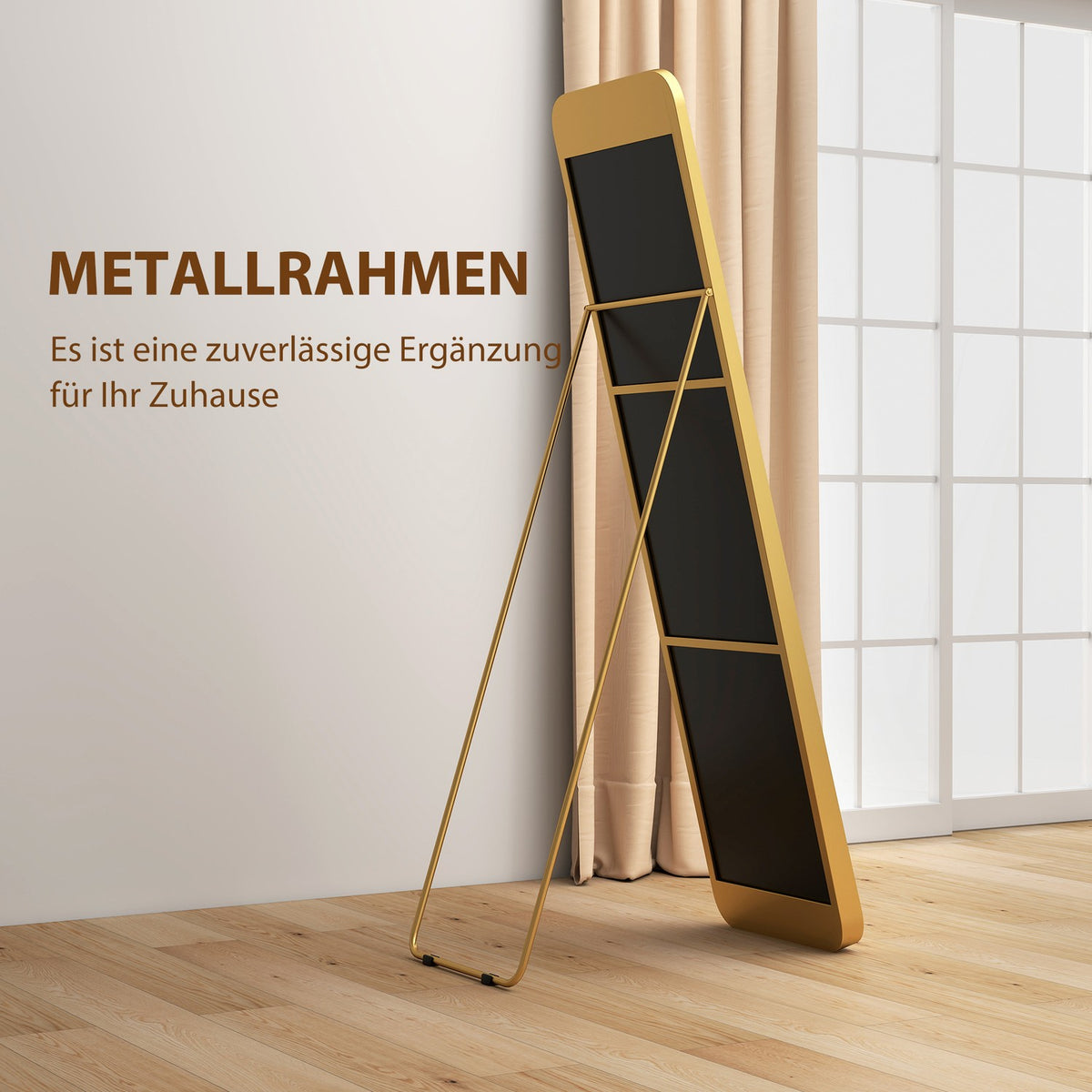 Full-Length Mirror, Freestanding Tilt, Gold Metal Frame, 160x40 cm