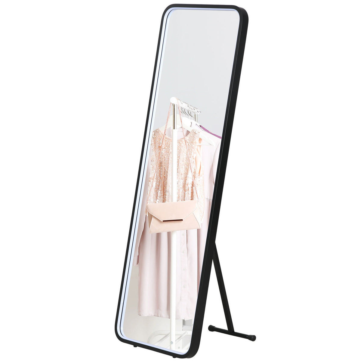 Full-Length Mirror With Led Light Wall Mirror, Standing Mirror, Dimmable, Light Mirror With Touch Switch, Black, 46X146 Cm