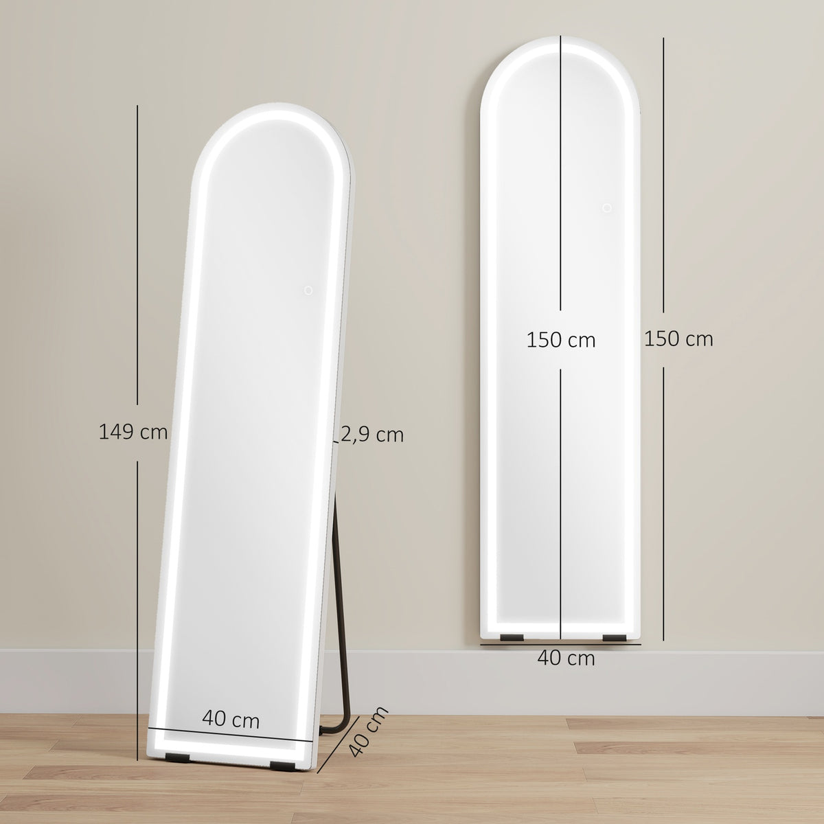 Full-Length Mirror with LED Lights, 150x40 cm, Dimmable