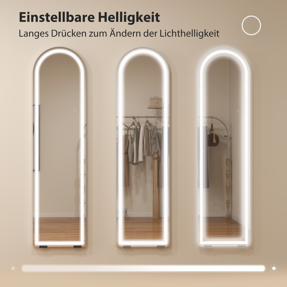 Full-Length Mirror with LED Lights, 150x40 cm, Dimmable