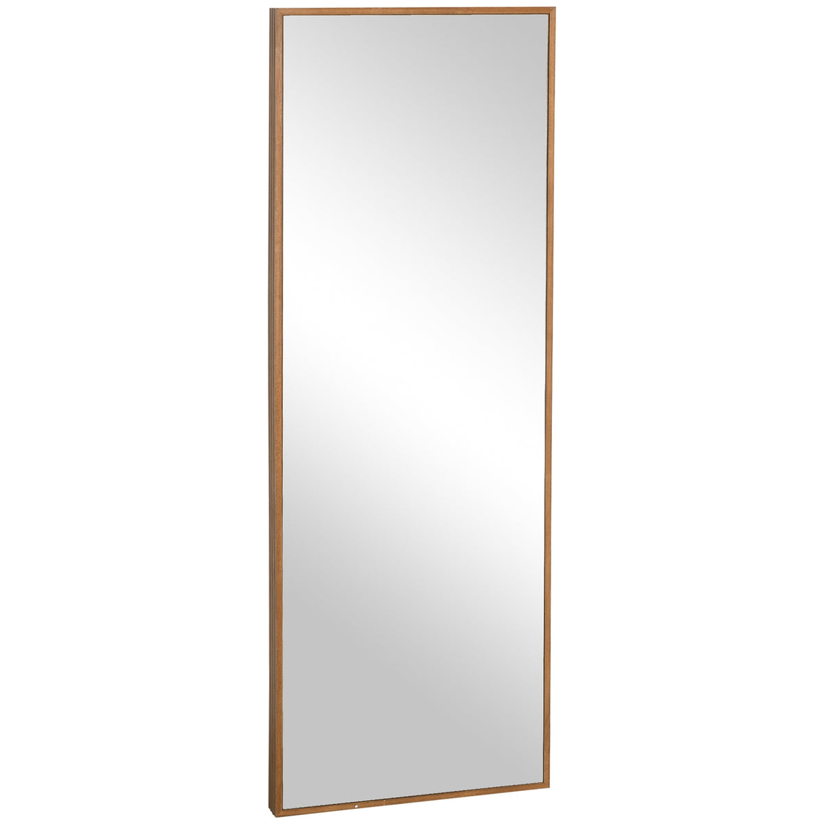 Full-Length Wall Mirror 125X45Cm With Wooden Frame, Natural, For Cloakroom Or Hallway