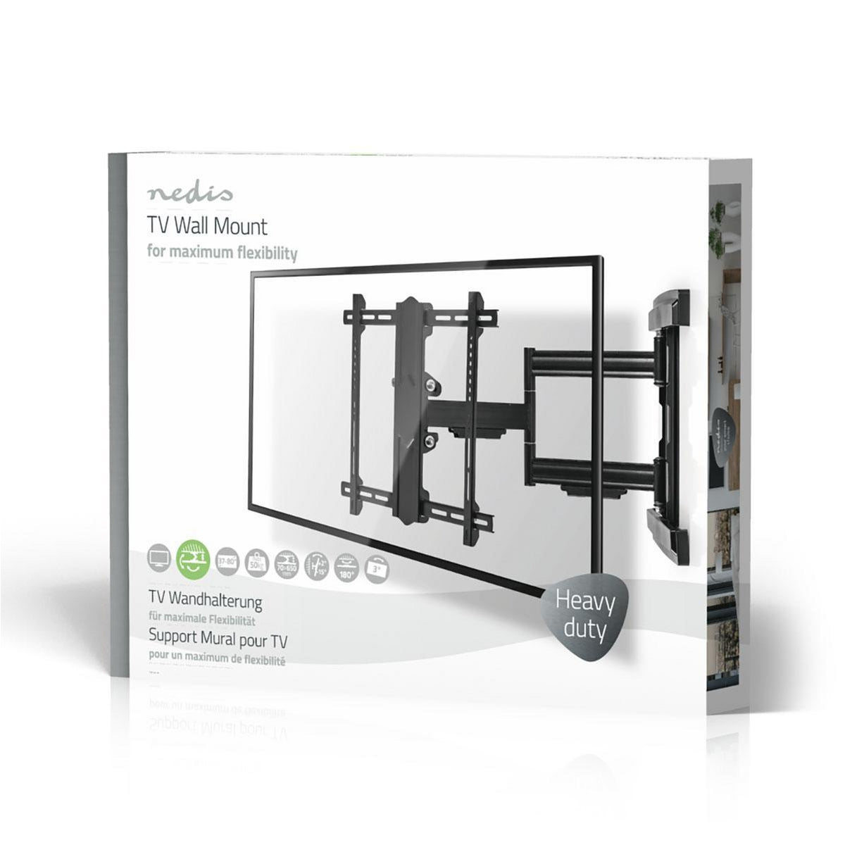 Full Motion TV Wall Mount | 37 - 80 " | Maximum supported screen weight: 50 kg | Tiltable | Rotatable | Minimum wall distance: 70 mm | Maximum wall distance: 650 mm | 3 Pivot point(s) | Steel | Black