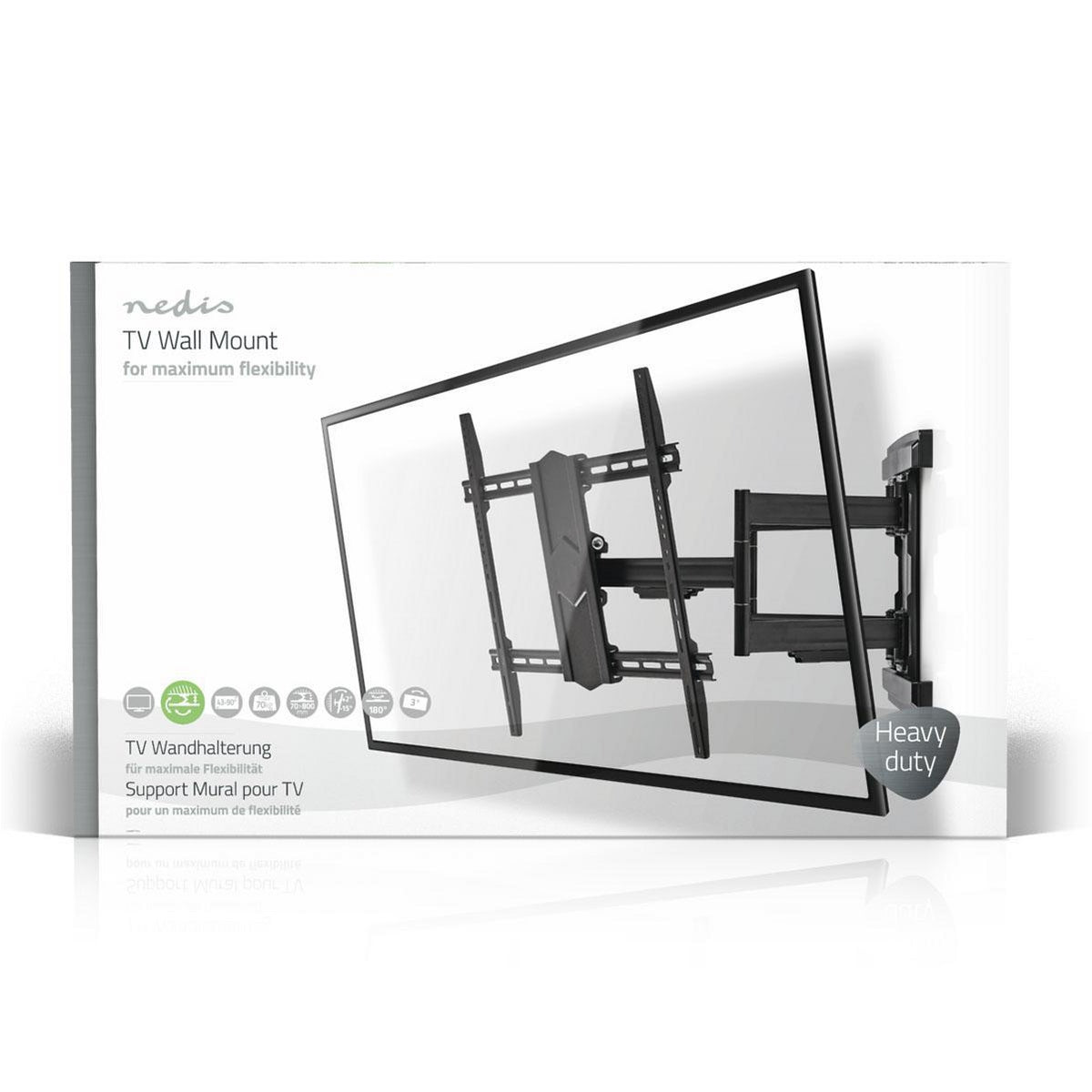 Full Motion TV Wall Mount | 43 - 100 " | Maximum supported screen weight: 70 kg | Tiltable | Rotatable | Minimum wall distance: 70 mm | Maximum wall distance: 800 mm | 3 Pivot point(s) | Steel | Black