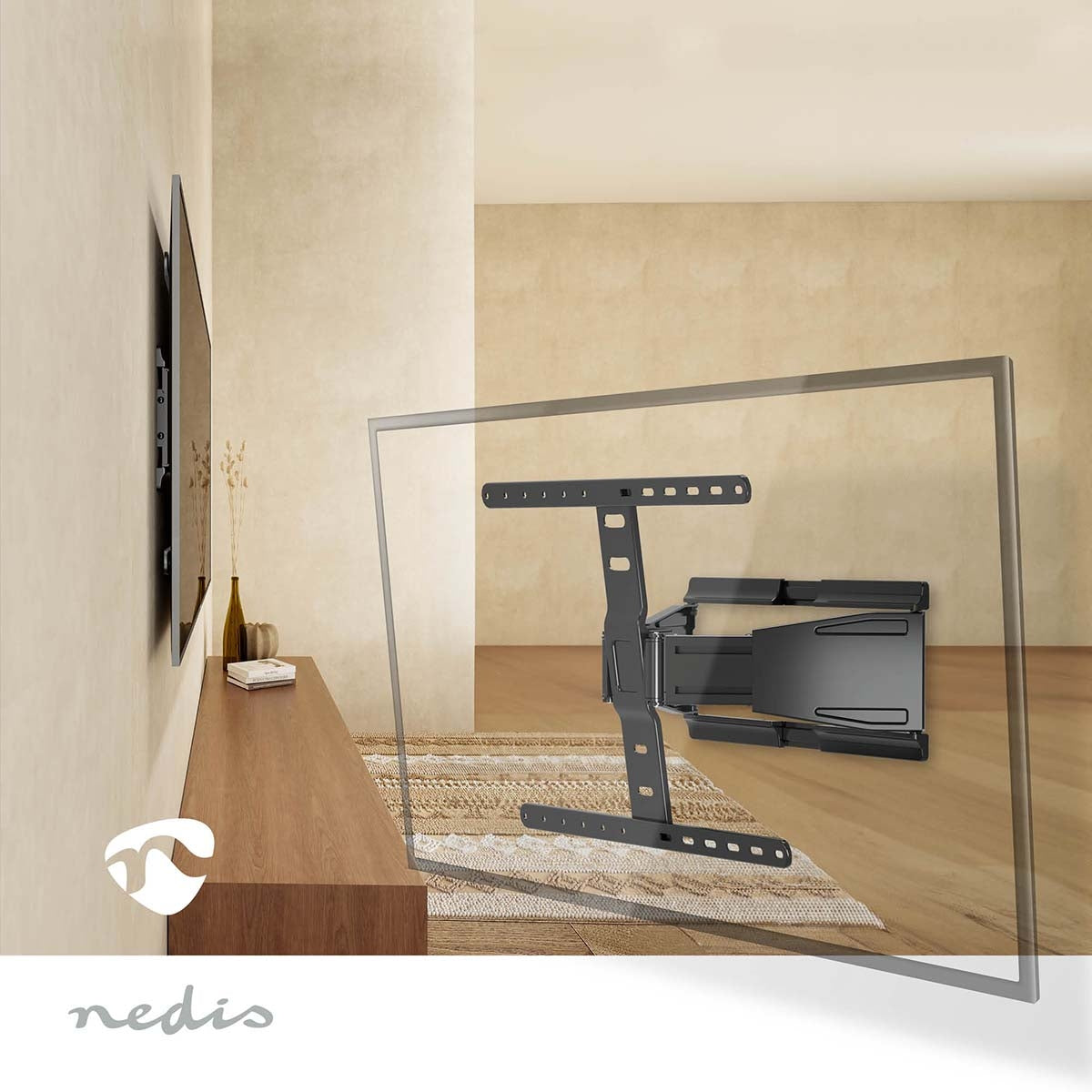 Full Motion TV Wall Mount | 43 - 90 " | Maximum supported screen weight: 50 kg | Tiltable | Rotatable | Minimum wall distance: 19.6 mm | 2 Pivot point(s) | ABS / Metal | Black