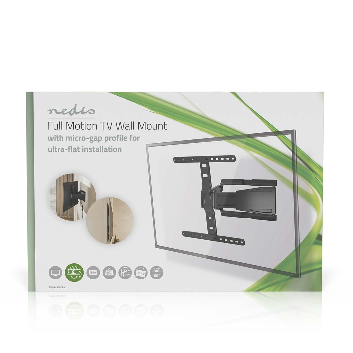 Full Motion TV Wall Mount | 43 - 90 " | Maximum supported screen weight: 50 kg | Tiltable | Rotatable | Minimum wall distance: 19.6 mm | 2 Pivot point(s) | ABS / Metal | Black