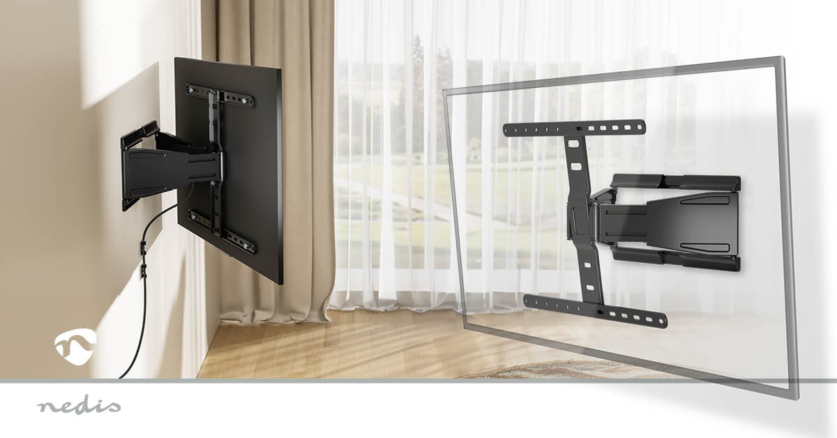Full Motion TV Wall Mount | 43 - 90 " | Maximum supported screen weight: 50 kg | Tiltable | Rotatable | Minimum wall distance: 19.6 mm | 2 Pivot point(s) | ABS / Metal | Black