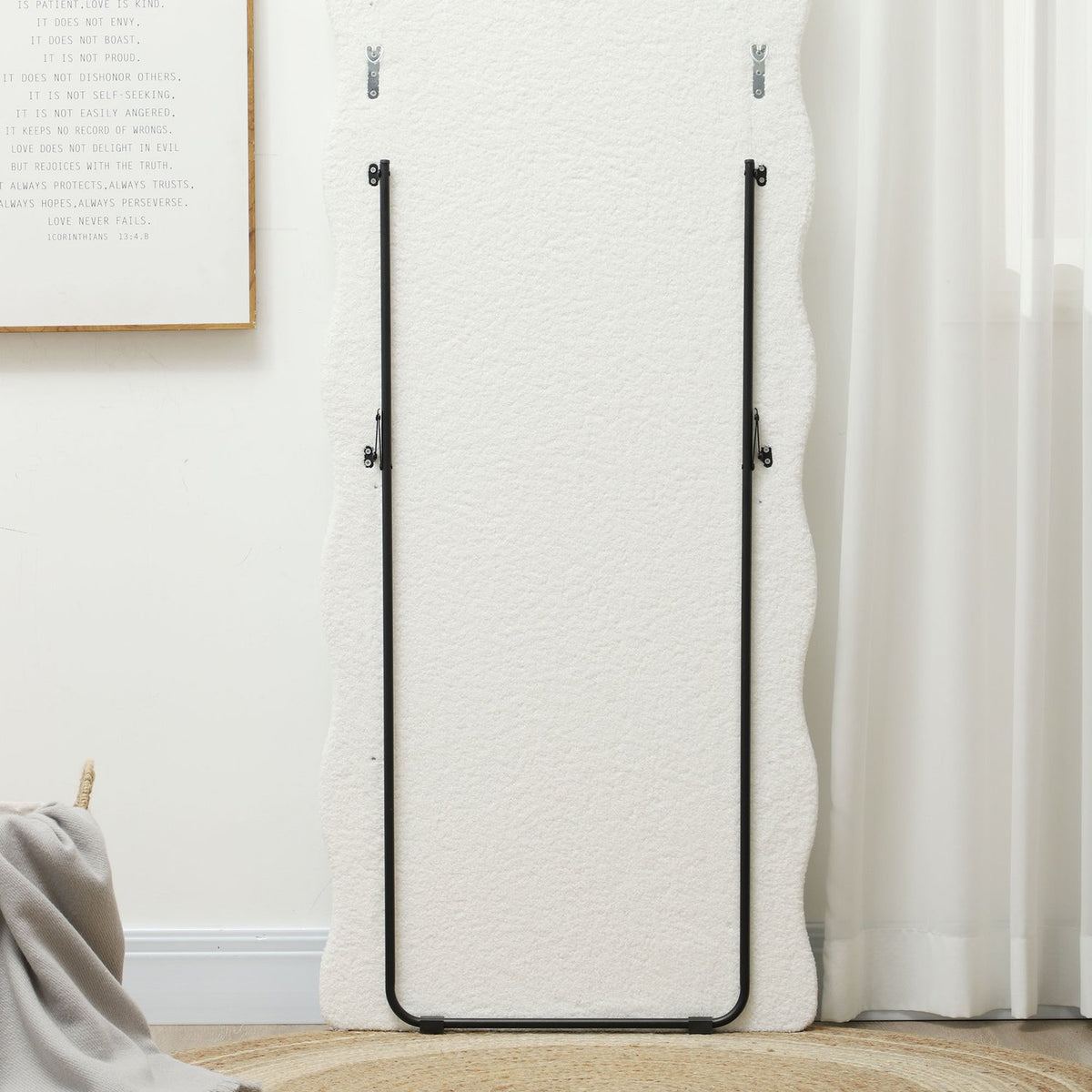 Full length mirror 160 x 60 cm Curved standing mirror with wave design Shatterproof glass White