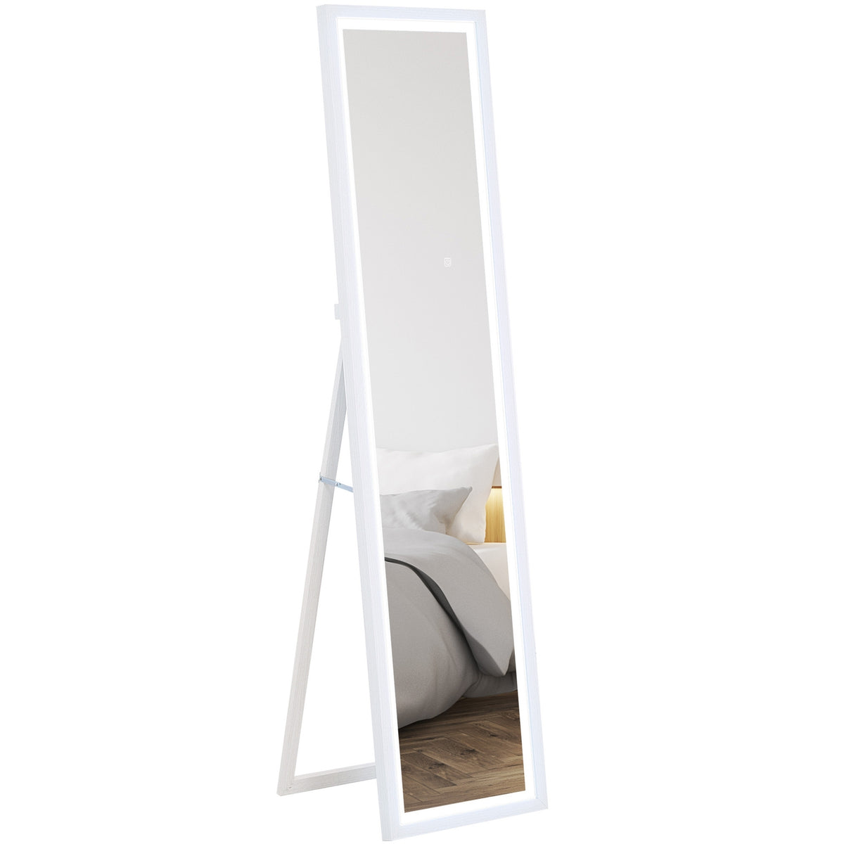 Full-length mirror 40 x 160 cm standing mirror with LED light, wall mirror with touch control, floor mirror for bedroom, living room, white