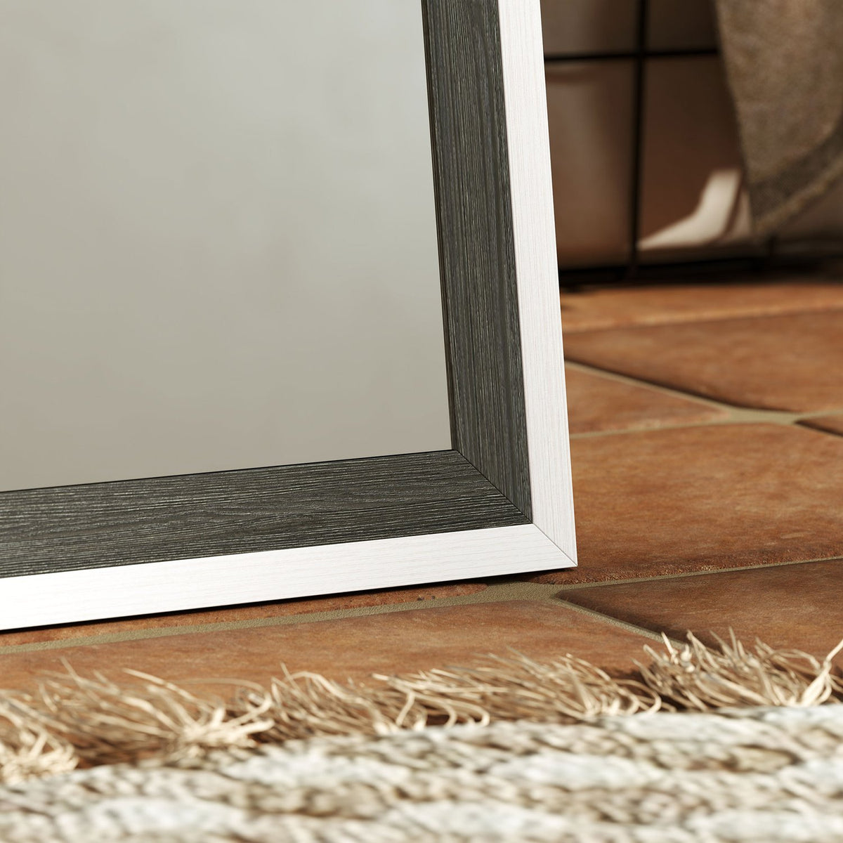 Full-length mirror, MDF frame, shatter-proof film, 162.6 x 53.3 cm, grey