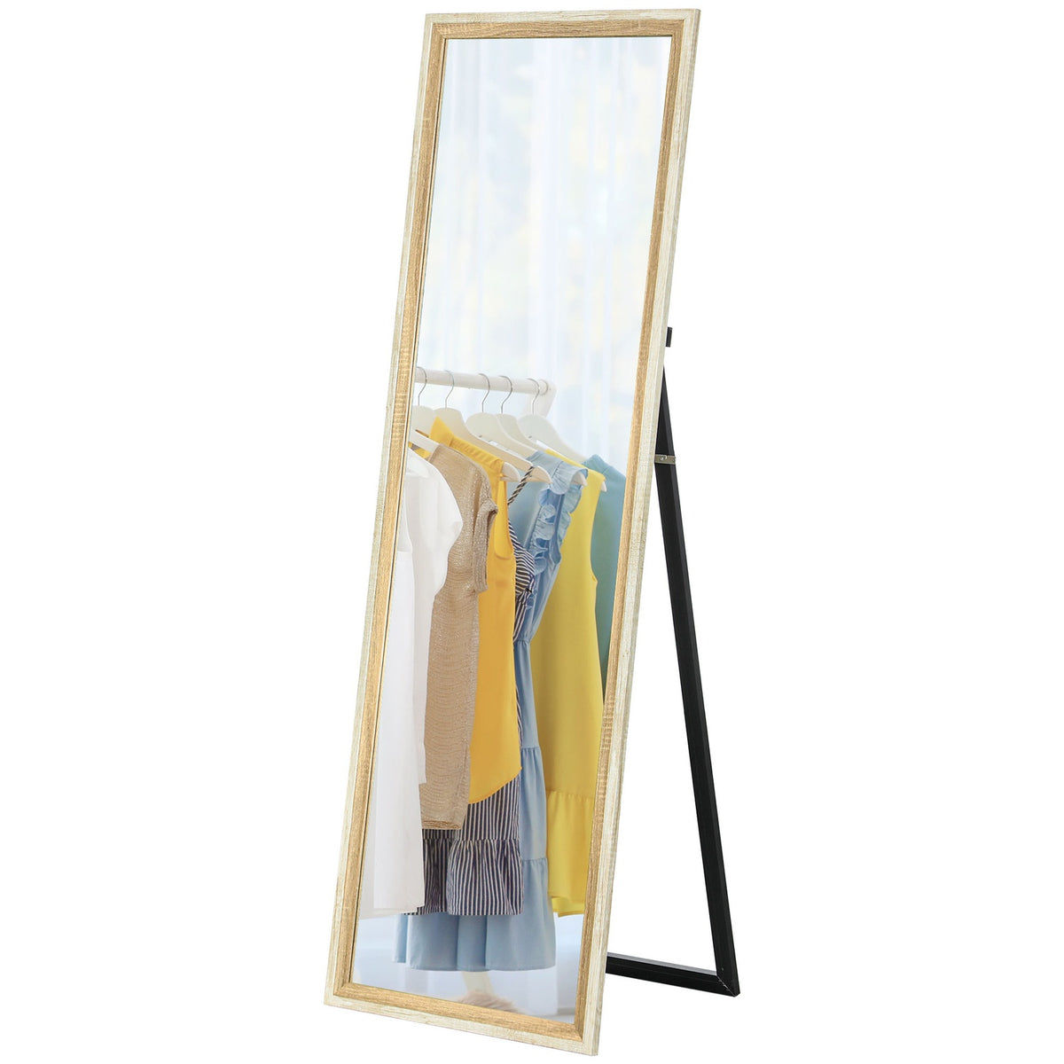 Full-length mirror, MDF frame, shatter-proof film, 162.6 x 53.3 cm, natural wood