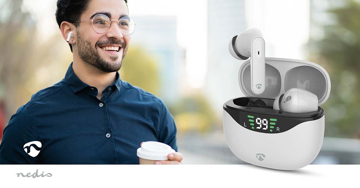 Fully Wireless Earphones | ANC (Active Noise Cancelling) | Bluetooth® | Maximum battery play time: 30 hrs | Touch Control | Charging case | Wireless charging case | Built-in microphone | Voice control support | White