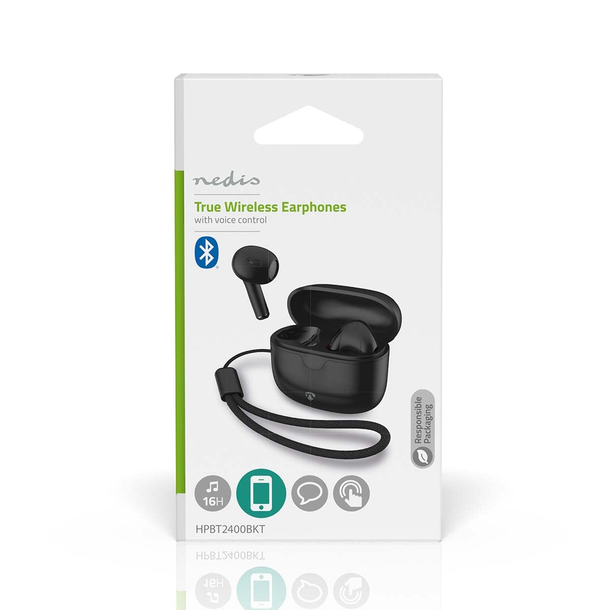 Fully Wireless Earphones | Bluetooth® | Maximum battery play time: 16 hrs | Touch Control | Charging case | Wireless charging case | Built-in microphone | Voice control support | Black
