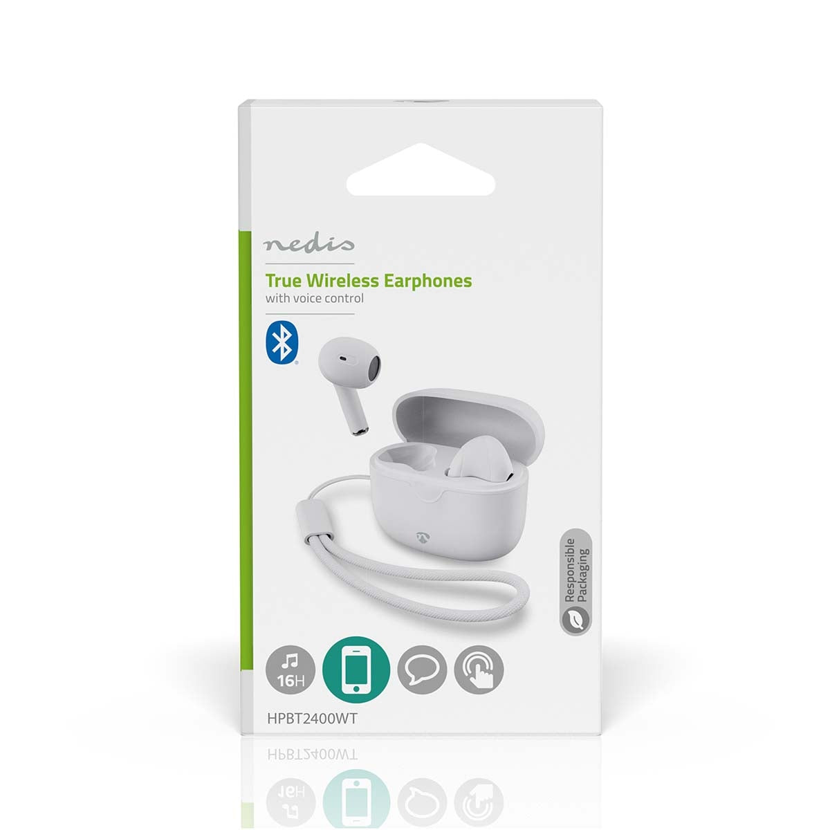 Fully Wireless Earphones | Bluetooth® | Maximum battery play time: 16 hrs | Touch Control | Charging case | Wireless charging case | Built-in microphone | Voice control support | White