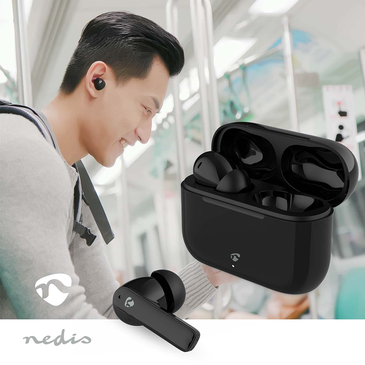 Fully Wireless Earphones | ENC (Environmental Noise Cancelling) | Bluetooth® | Maximum battery play time: 24 hrs | Touch Control | Charging case | Wireless charging case | Built-in microphone | Voice control support | Noise canceling | IPX4 | Black