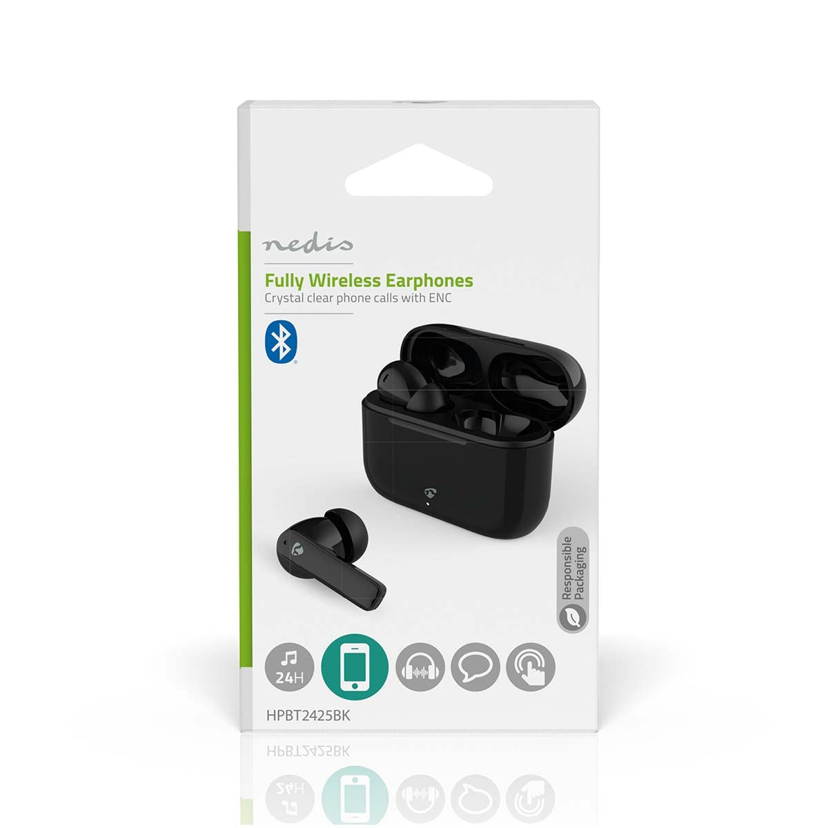 Fully Wireless Earphones | ENC (Environmental Noise Cancelling) | Bluetooth® | Maximum battery play time: 24 hrs | Touch Control | Charging case | Wireless charging case | Built-in microphone | Voice control support | Noise canceling | IPX4 | Black