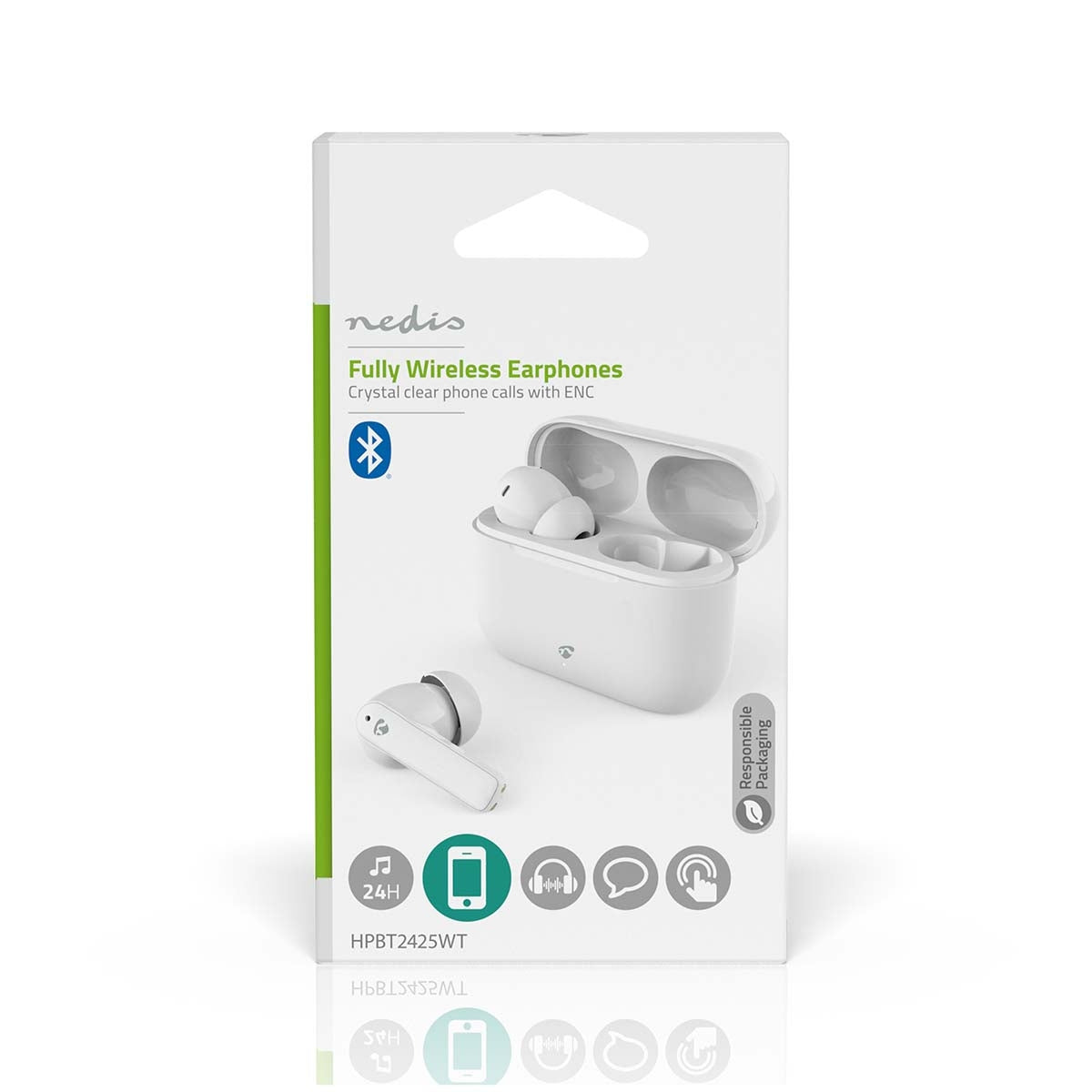 Fully Wireless Earphones | ENC (Environmental Noise Cancelling) | Bluetooth® | Maximum battery play time: 24 hrs | Touch Control | Charging case | Wireless charging case | Built-in microphone | Voice control support | Noise canceling | IPX4 | White