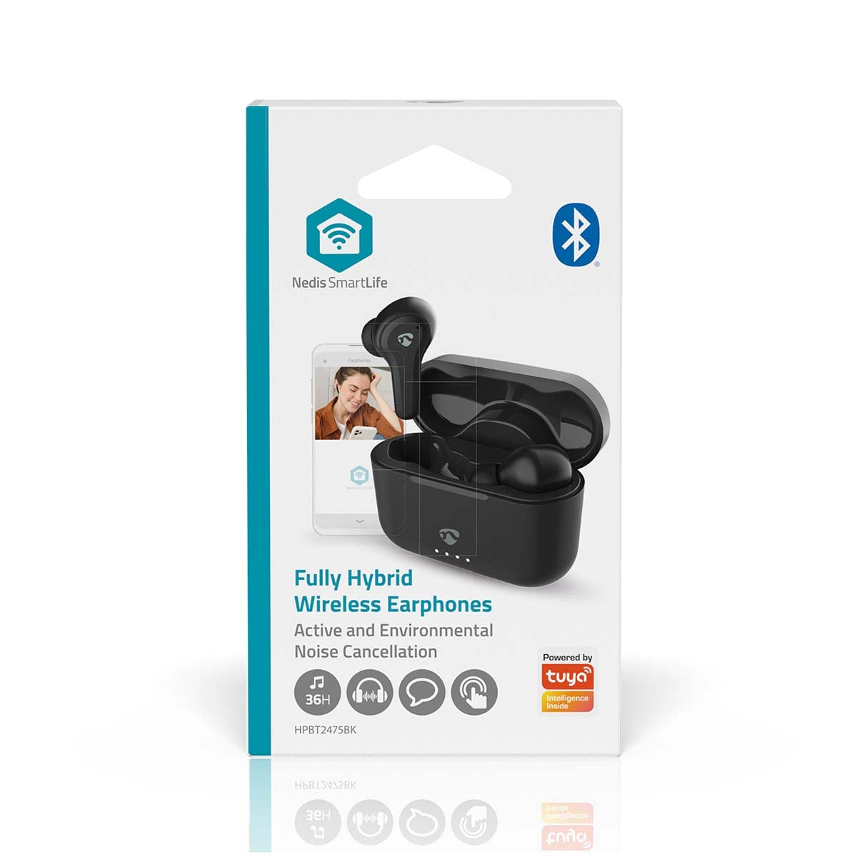 Fully Wireless Earphones | Hybrid (ENC + ANC) | Bluetooth® | Maximum battery play time: 36 hrs | Touch Control | Charging case | Wireless charging case | Built-in microphone | Voice control support | Black