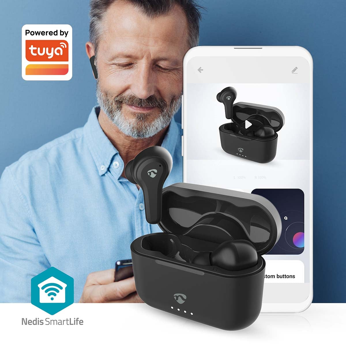 Fully Wireless Earphones | Hybrid (ENC + ANC) | Bluetooth® | Maximum battery play time: 36 hrs | Touch Control | Charging case | Wireless charging case | Built-in microphone | Voice control support | Black