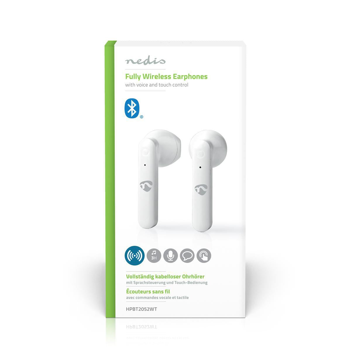 Fully Wireless Headphones | Bluetooth® | Maximum battery life: 2.5 hours | Press Control | Battery cover | Built-in microphone | Support for voice control | White