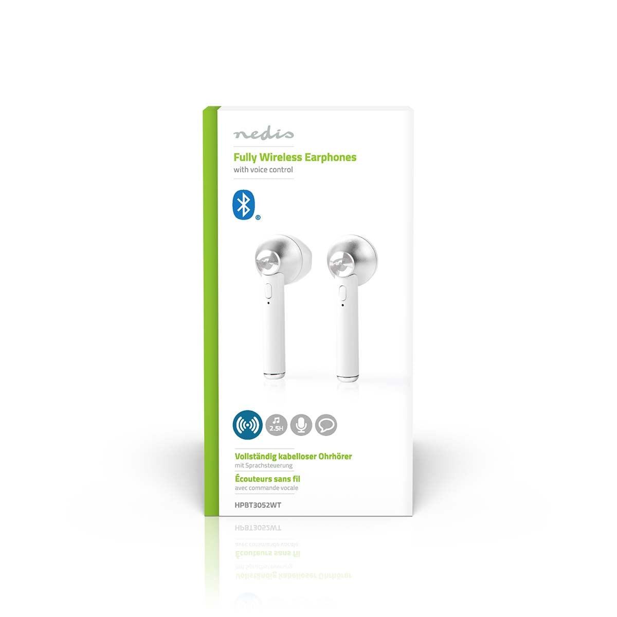 Fully Wireless Headphones | Bluetooth® | Maximum battery life: 2.5 hours | Press Control | Battery cover | Built-in microphone | Support for voice control | White