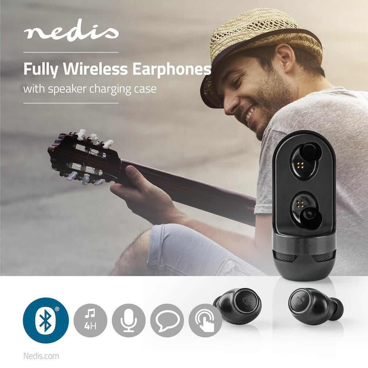 Fully Wireless Headphones | Bluetooth® | Maximum battery life: 4 hours | Press Control | Battery cover | Built-in microphone | Support for voice control | Speaker function | Silver / Black