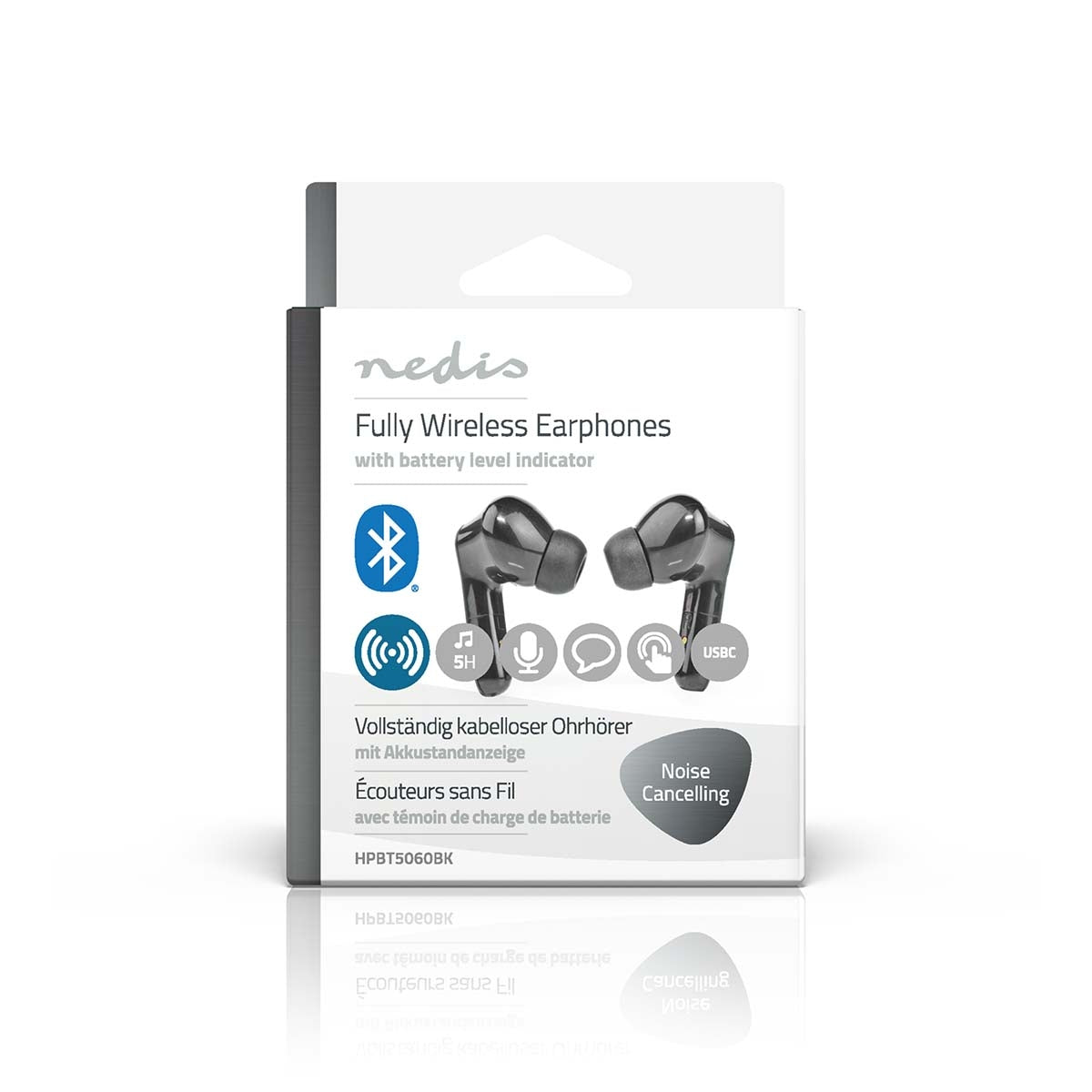 Fully Wireless Headphones | Bluetooth® | Maximum battery life: 5 hours | Press Control | Battery cover | Built-in microphone | Support for voice control | Noise reduction | Black
