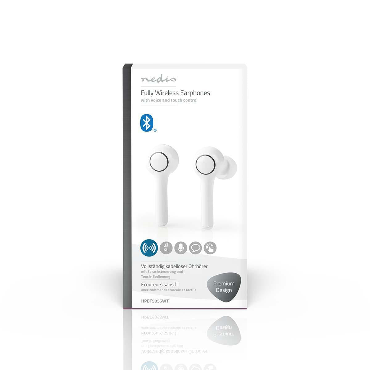 Fully Wireless Headphones | Bluetooth® | Maximum battery life: 6 hours | Press Control | Battery cover | Built-in microphone | Support for voice control | White