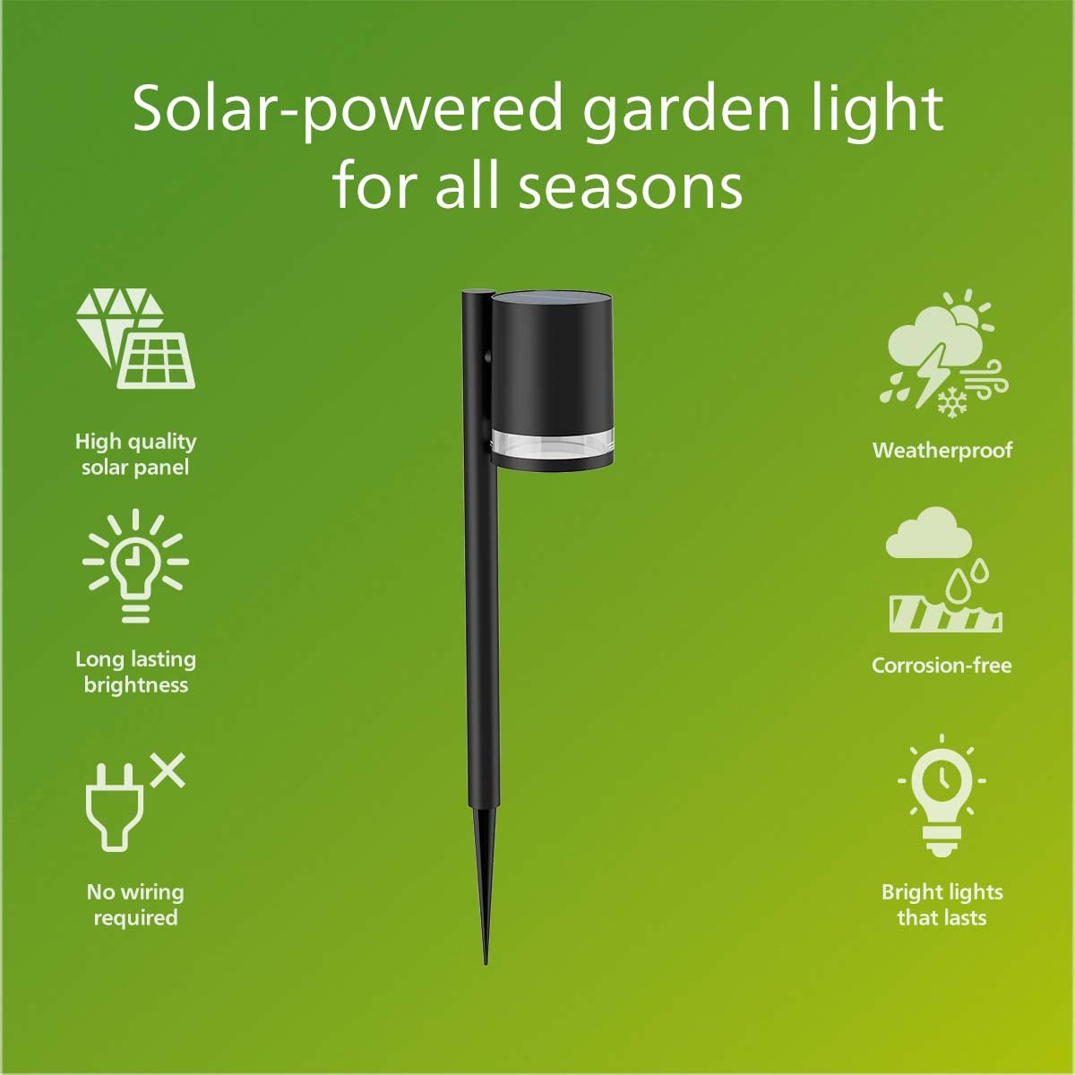 Fyce Garden Lamp Straight Solar Cell Ultra Efficient LED 200lm Black