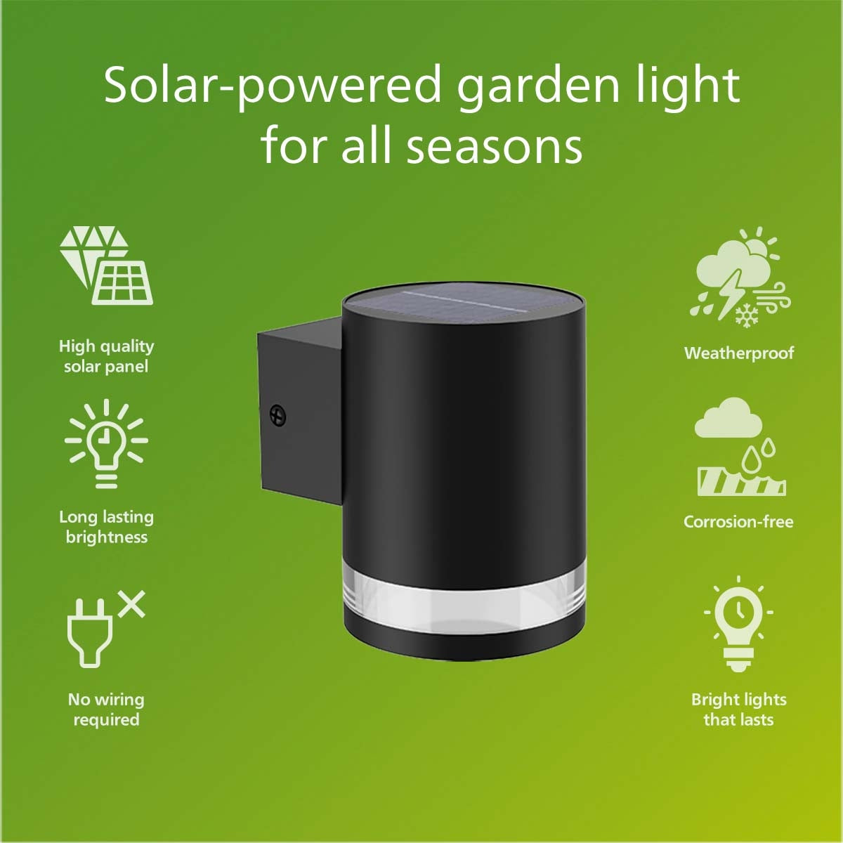 Fyce Wall Lamp Straight Solar Cell Ultra Efficient LED 200lm Black