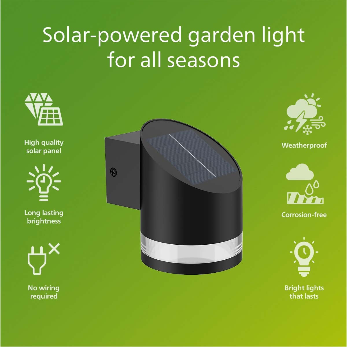 Fyve Wall Lamp Angled Solar Cell Ultra Efficient LED 200lm Black