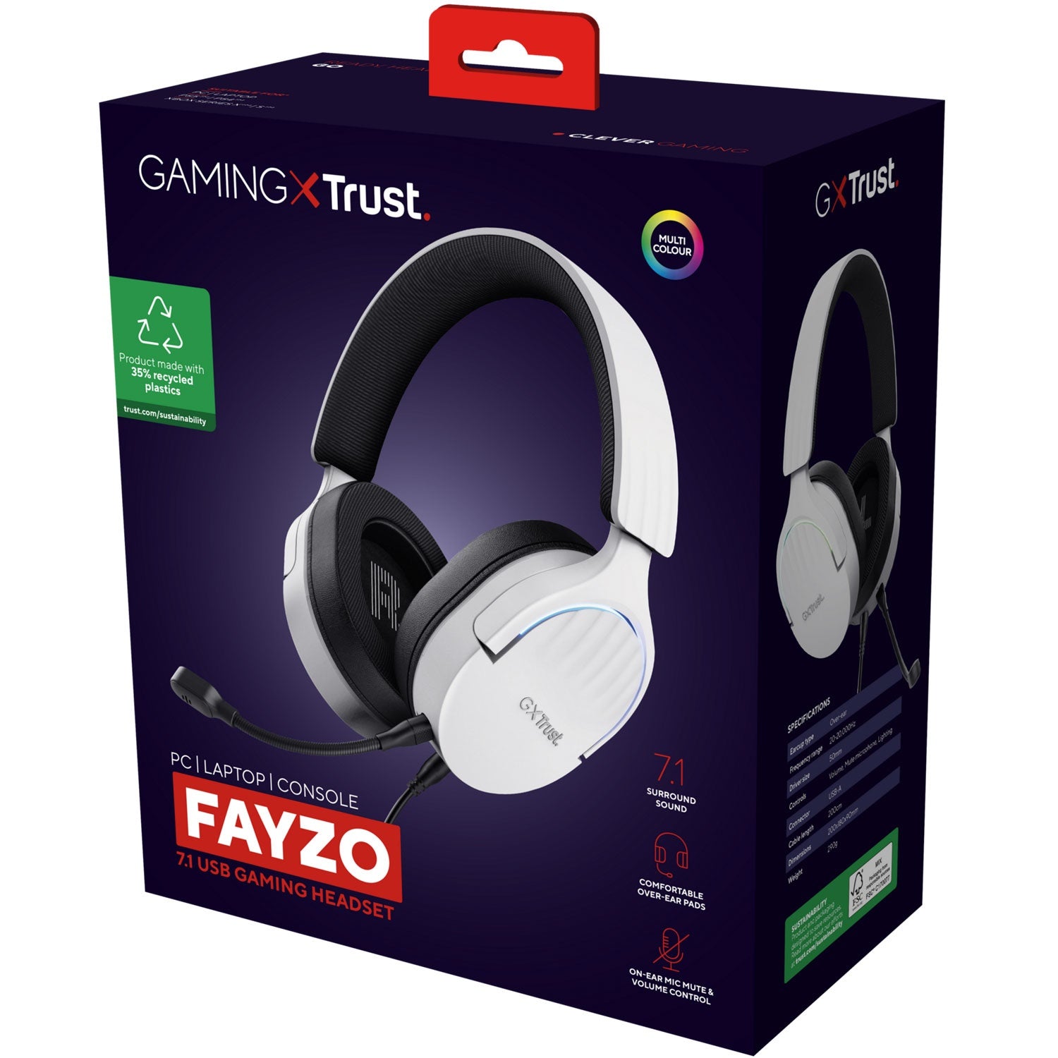 GXT 490W Fayzo Gaming Headset 7.1 USB Eco White