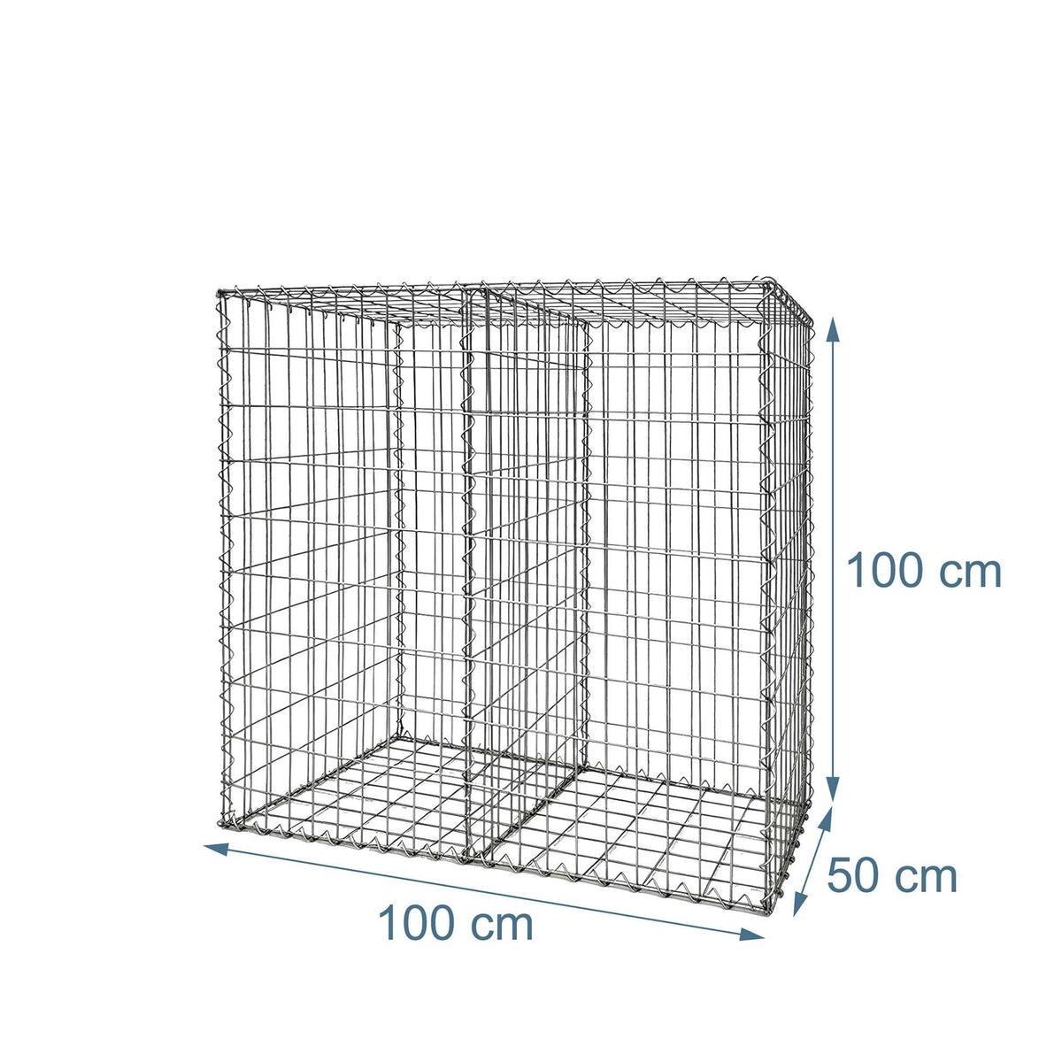 Galvanised Gabion Basket, 100x50x100 cm, 3 Compartments