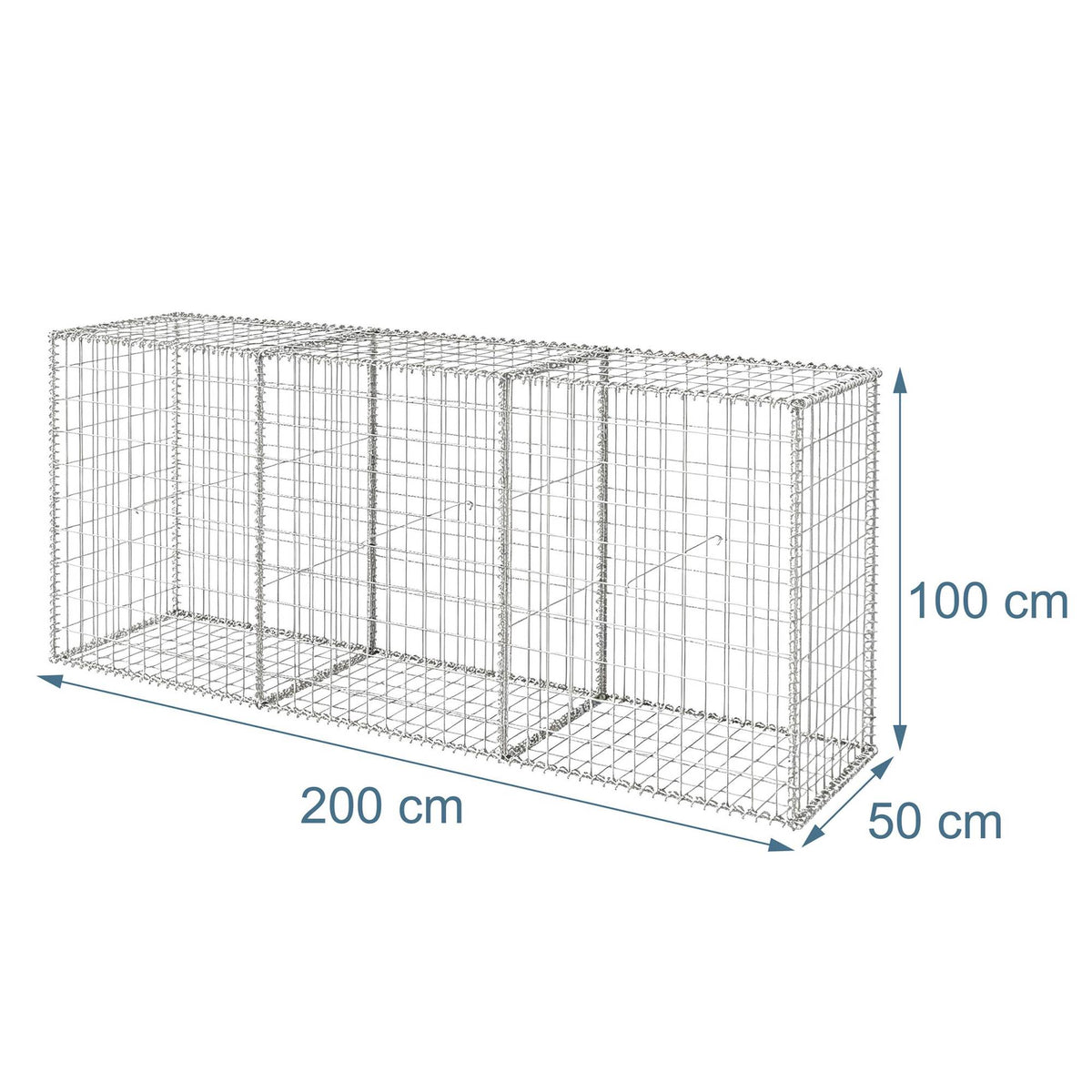 Galvanised Steel Gabion Basket, 100 x 200 x 50 cm