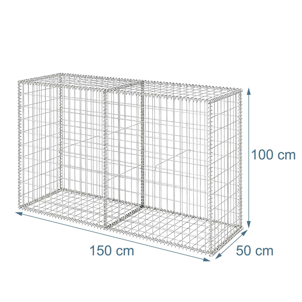 Galvanised Steel Gabion Basket, 150x50x100 cm, Silver