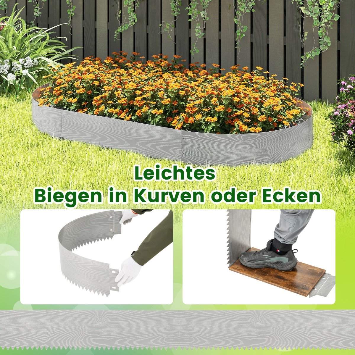 Galvanized Metal Garden Edging, 6-Piece, 110 x 22 cm