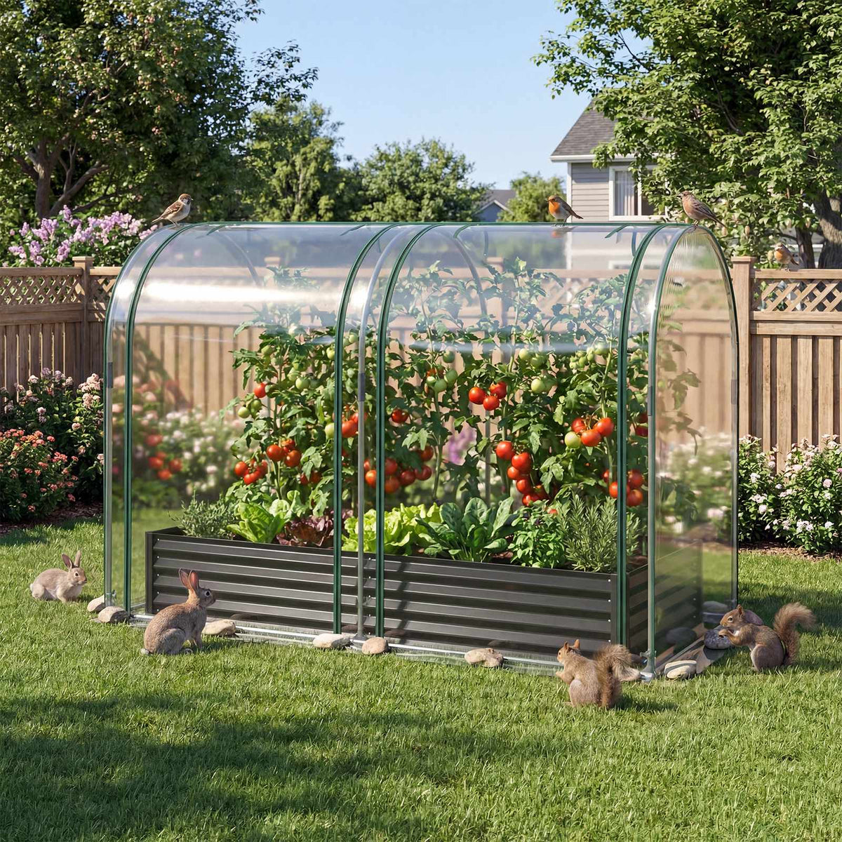 Galvanized Raised Garden Bed 6x3x1 Ft With Greenhouse Cover