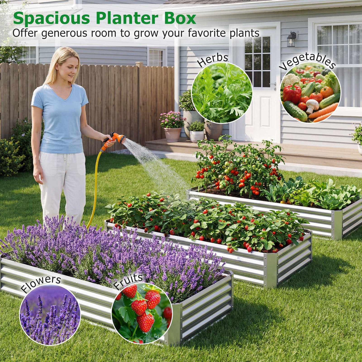 Galvanized Raised Garden Bed 6 x 3 x 1 ft, Open Base