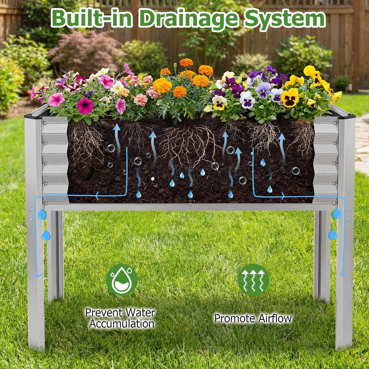 Galvanized Raised Garden Bed with Legs, 46x24x31