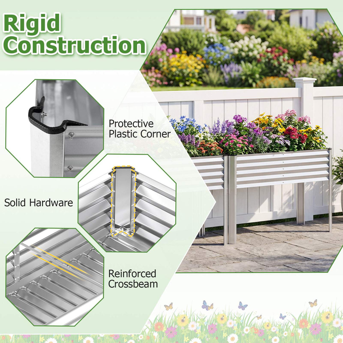 Galvanized Raised Garden Bed with Legs, 46x24x31