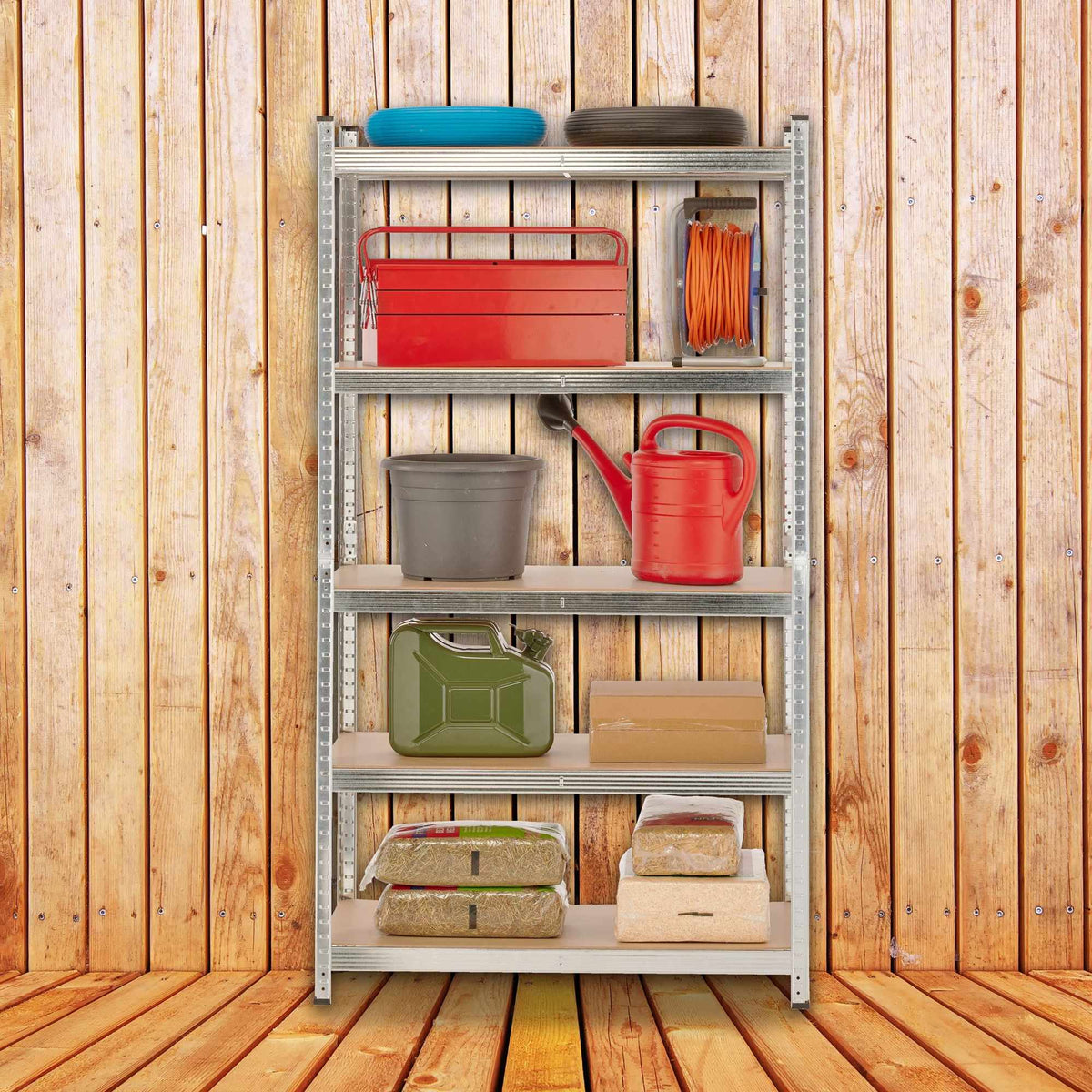 Galvanized shelves for heavy loads with 5 levels