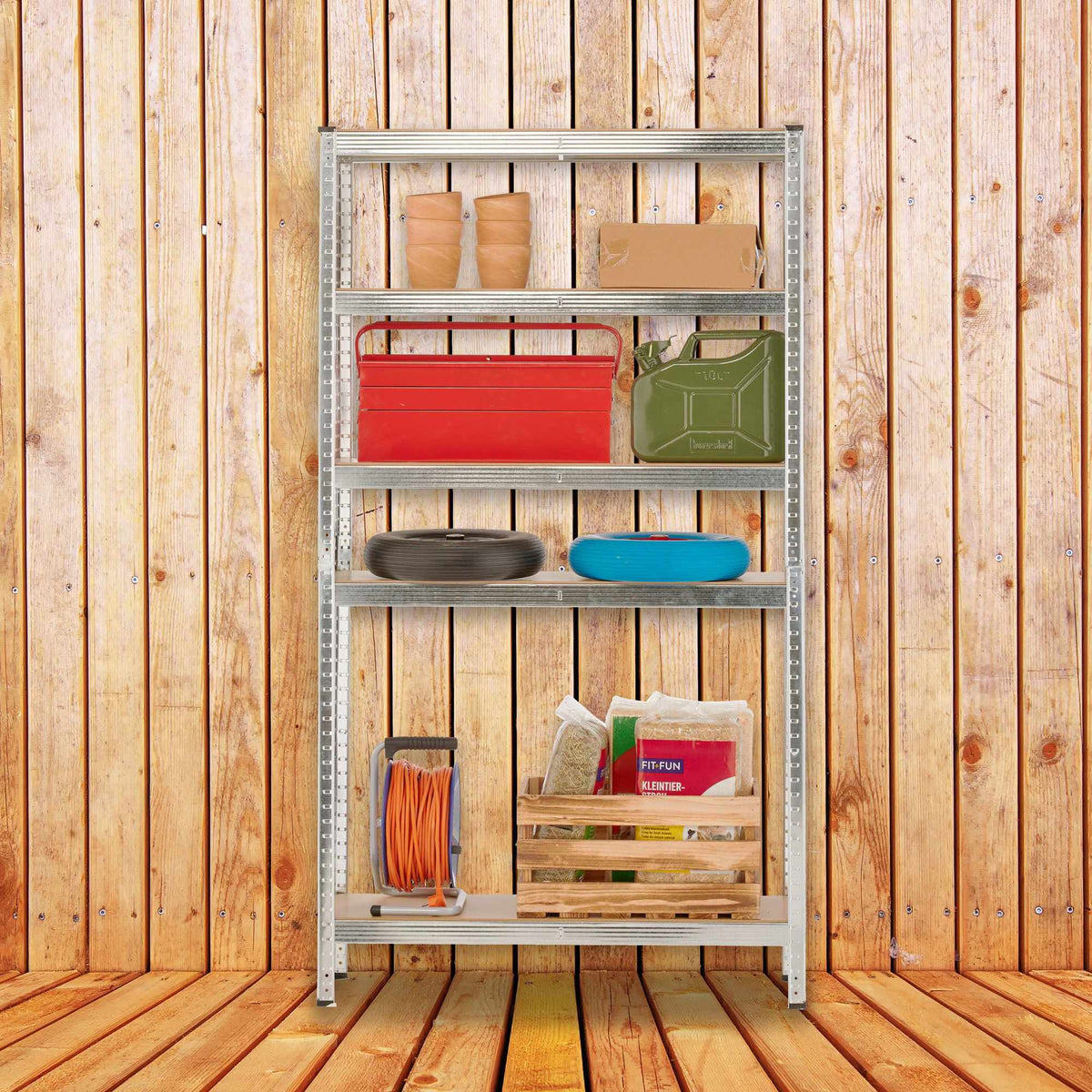 Galvanized shelves for heavy loads with 5 levels