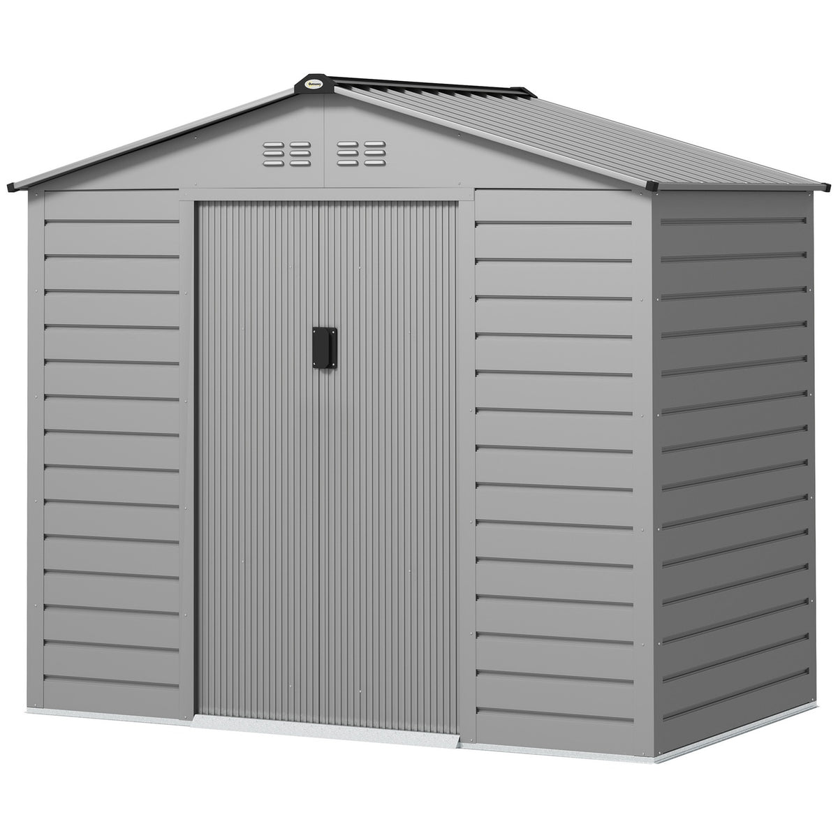 Galvanized steel tool shed 2.43? 213x131x192cm Tool Shed with Gable Roof, Lockable Sliding Door, Weatherproof Garden Shed, Outdoor Garden Shed for Backyard Outdoor Area, Gray