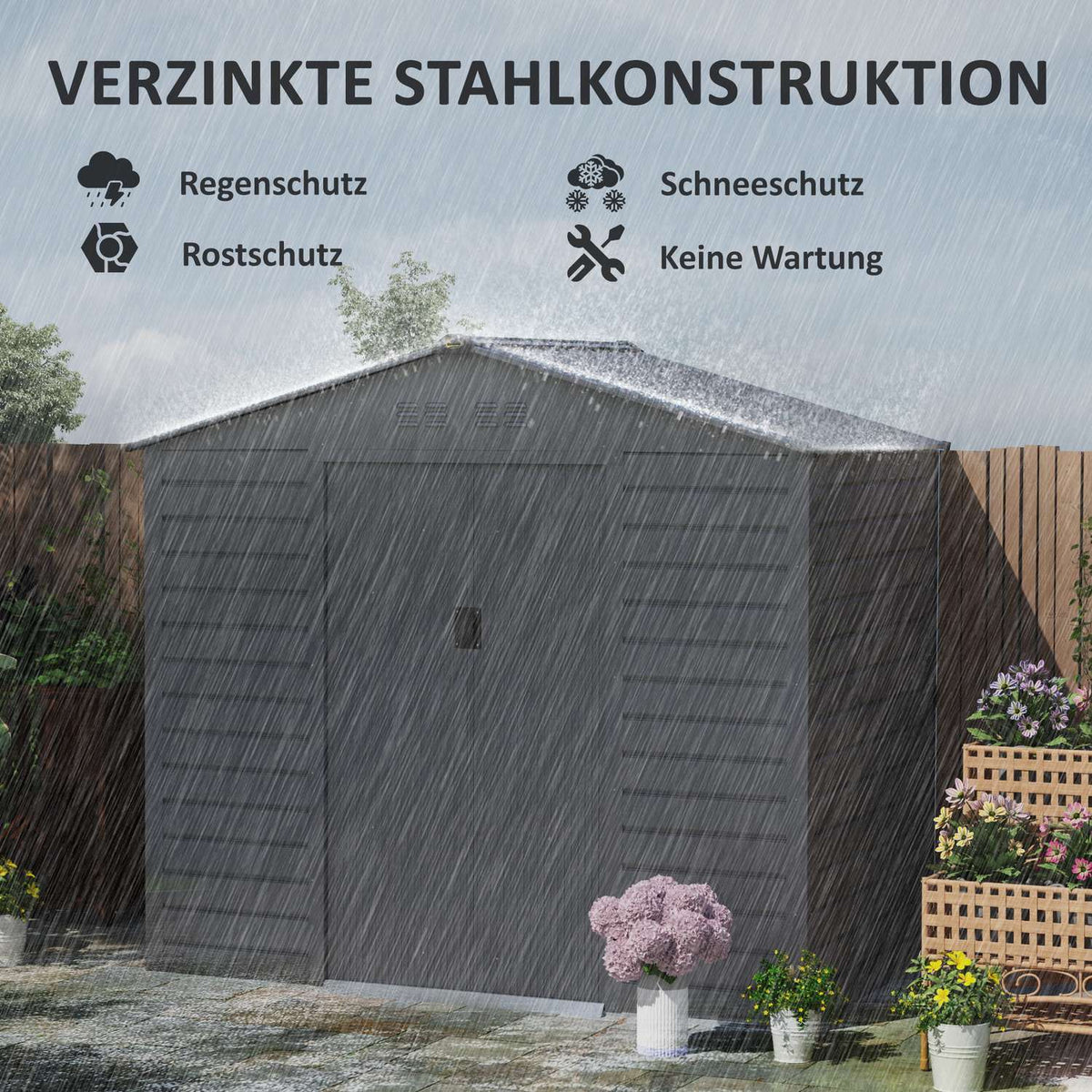 Galvanized steel tool shed 2.43? 213x131x192cm Tool Shed with Gable Roof, Lockable Sliding Door, Weatherproof Garden Shed, Outdoor Garden Shed for Backyard Outdoor Area, Gray